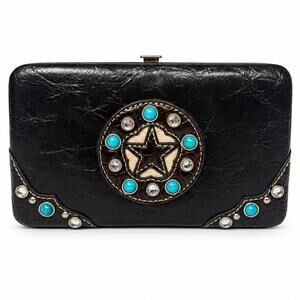 P&G Collection Western Star Concho Wallet Brown Turquoise Rhinestone Womens